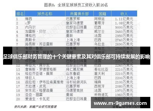 足球俱乐部财务管理的十个关键要素及其对俱乐部可持续发展的影响 足球俱乐部财务管理的十个关键要素及其对俱乐部可持续发展的影响